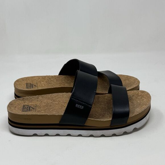 Reef Cushion Vista Hi Sandals Womens 11 Black 2 Strap Platform Comfort Casual - Picture 1 of 15